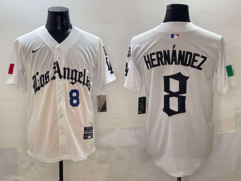 Men Los Angeles Dodgers #8 Hernandez White Five generations Joint Name 2025 Nike MLB Jersey style 3->los angeles dodgers->MLB Jersey